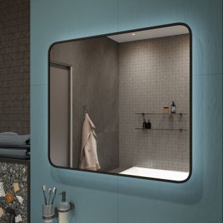 Зеркало DIWO Кострома 80 черное, с подсветкой, прямоугольное, инфракрасный выключатель